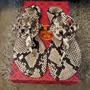Tory Burch Miller Stamped Snake Printed Leather Sandals